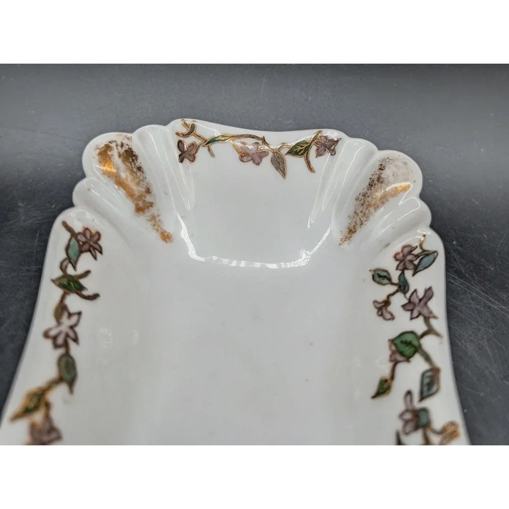 Haviland & Co Limoges‎ France Floral Porcelain Trinket Dish Gold Gilt Scalloped